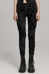 Slim Ripped Eyelet Chain Women's Steampunk Leggings 2 Colors